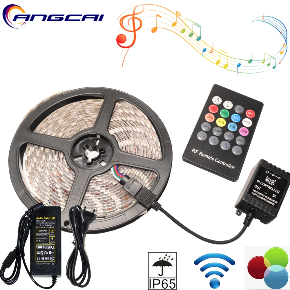 Music Rhythm Sound Activated LED Strips light 300LED/5M IP65 RGB 12V
