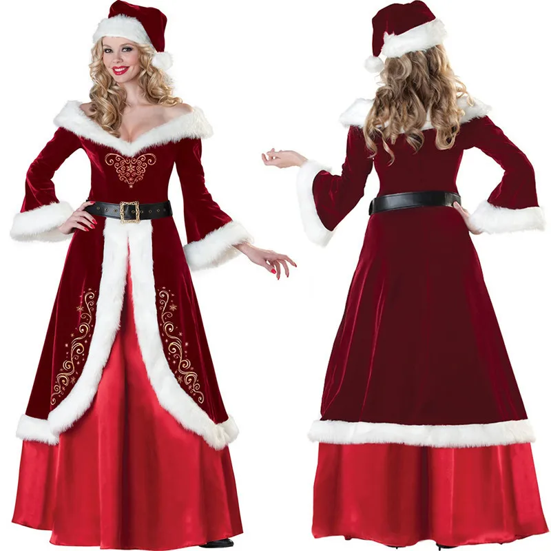 

Christmas Dress for Women Long Sleeve Red Dress Elegant Christmas Queen Santa Claus Costume Long Dresses Vestido Womens Clothing