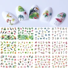 12 летних дизайнов наклейки для ногтей Фламинго попугай цветок переводные наклейки DIY слайдер Маникюр трафарет советы SABN865-876