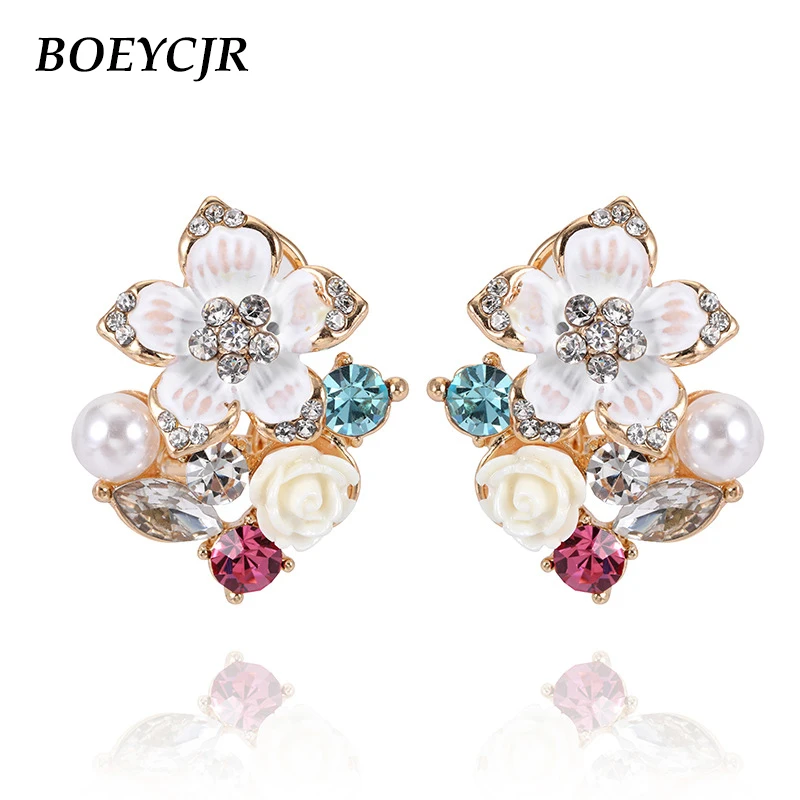 BOEYCJR этнические Винтажные серьги в форме цветка из сплава и камня, модные ювелирные изделия, винтажные серьги-гвоздики для женщин, подарок