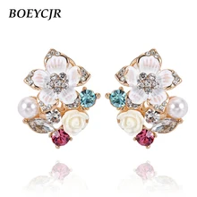 BOEYCJR этнические Винтажные серьги в форме цветка из сплава и камня, модные ювелирные изделия, винтажные серьги-гвоздики для женщин, подарок