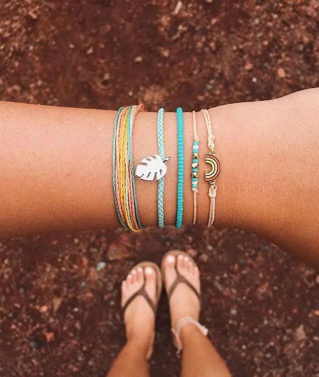 

String bead Leaves Bacelet set Beads Bracelet Multi-layer Colors Friendship Bracelet Boho Rope Bracelet for Women Seed Bead