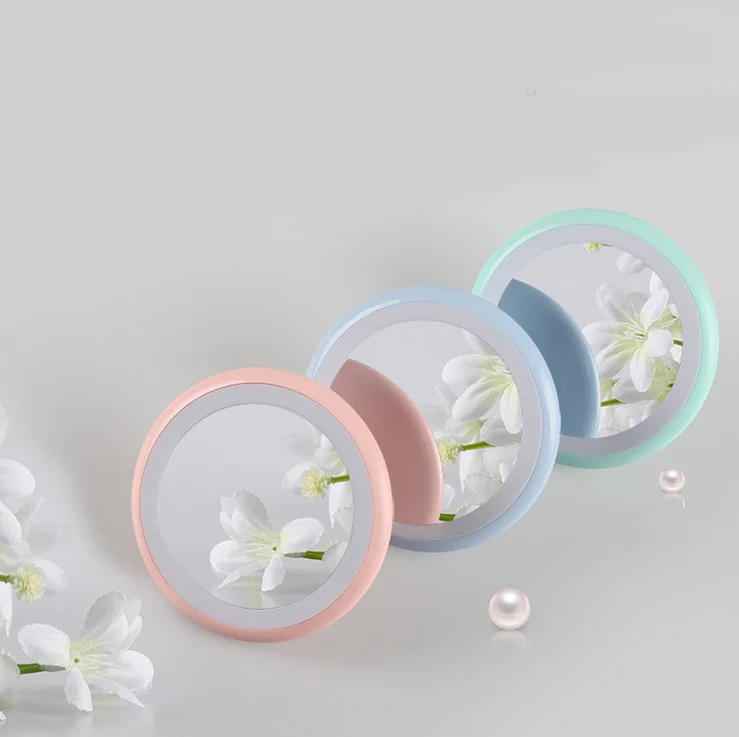 

Mini Portable LED Makeup Round Shape Mirror USB Chargeable Folding Ring Stand Hand Cosmetic Mirror New
