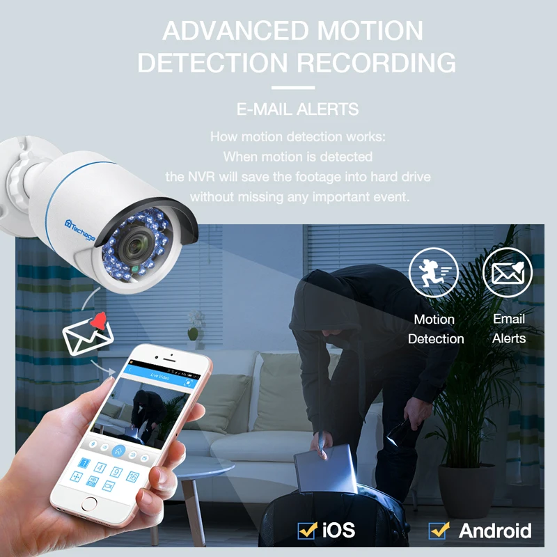 Techage 4CH 1080P POE NVR System 4pcs 2pcs 2MP H.265 Audio Record PoE IP CCTV Camera Waterproof Hom