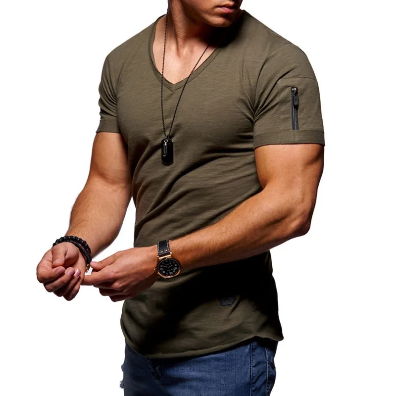 2018 New Fashion Brand T Shirt For Men O Neck Zipper Sleeves Pocket ...