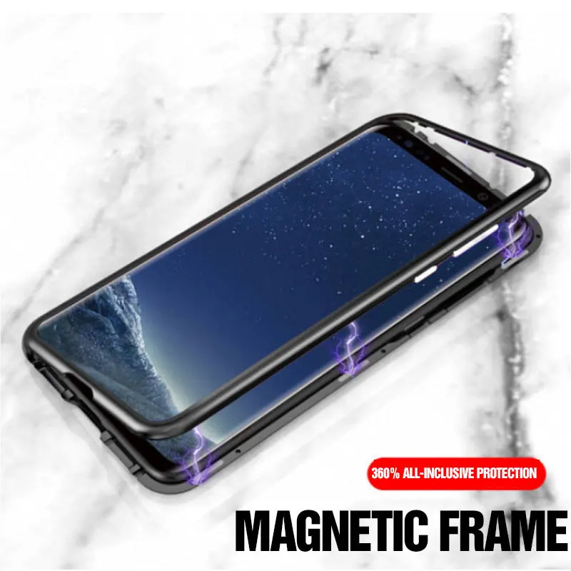 Металлический чехол с магнитной адсорбцией для samsung Galaxy S10e S8 S9 Plus A50 A30 A20 A10 Note 8 9 чехол из закаленного стекла на магните
