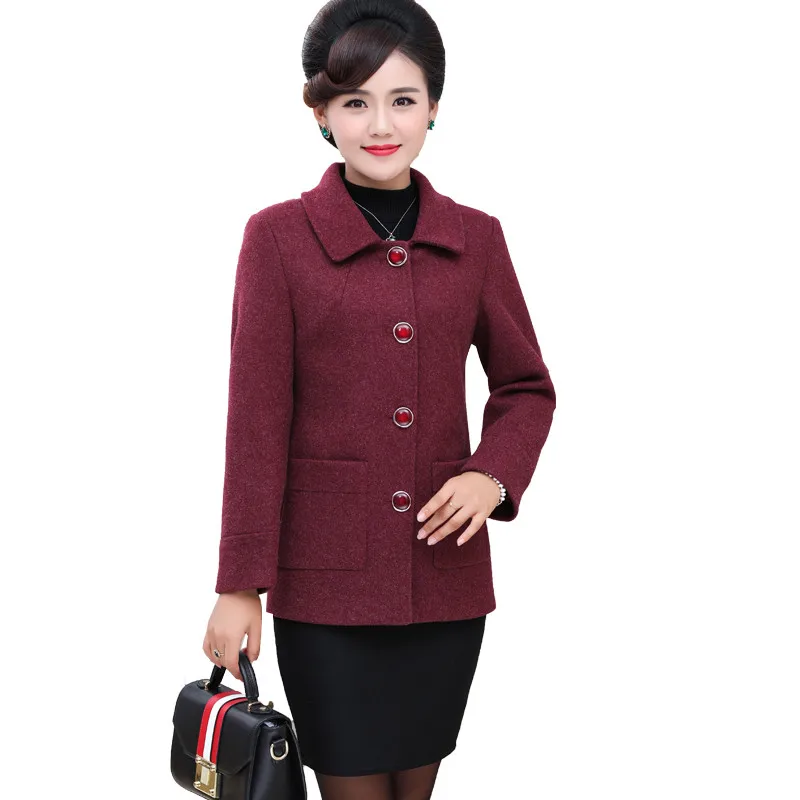 

Autumn Woolen Coat Women 2018 New Slim Middle-Aged Large Size Female Woolen Coat Single-Breasted Loose Ladies Woolen Coat Cw531
