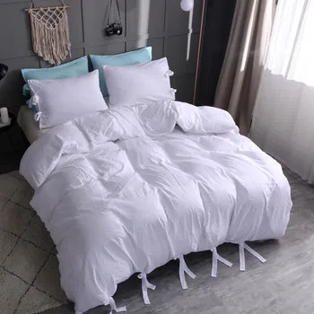 

2019 White Color Lace-up Washed Cotton Duvet Cover Set 3 Piece Simple Plain Quilt Cover Pillowcase Full Size L624