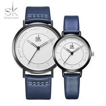 Shengke кожаный ремешок для пары часов брендовые Роскошные Кварцевые часы для влюбленных женщин и мужчин простые водонепроницаемые наручные часы подарок Reloj Mujer