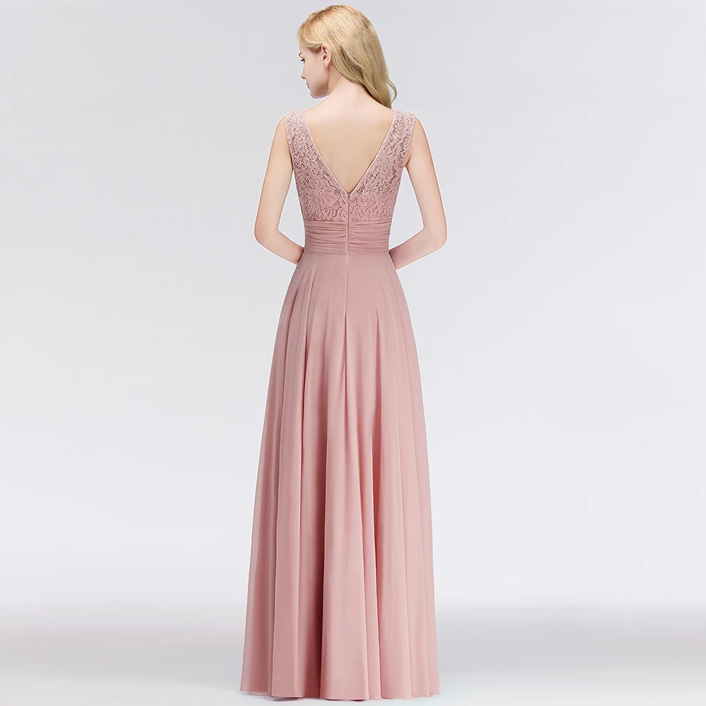 Женское платье без рукавов пыльно-розовый, длинный, шифоновый А-силуэт платье подружки невесты кружевное длинное праздничное свадебное официальное платье