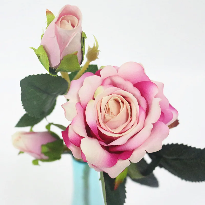 Flone 3 Heads Artificial Flannelette Rose Flower Simulation Flowers For Wedding Home Dining Table Party Office Decoration (13)