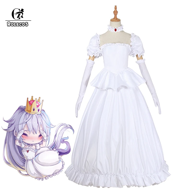 

ROLECOS Boosette Cosplay Costume Bowsette Cosplay Princess Koopa White Costume Women Long Dress Ball Gown Retro Medieval Dress