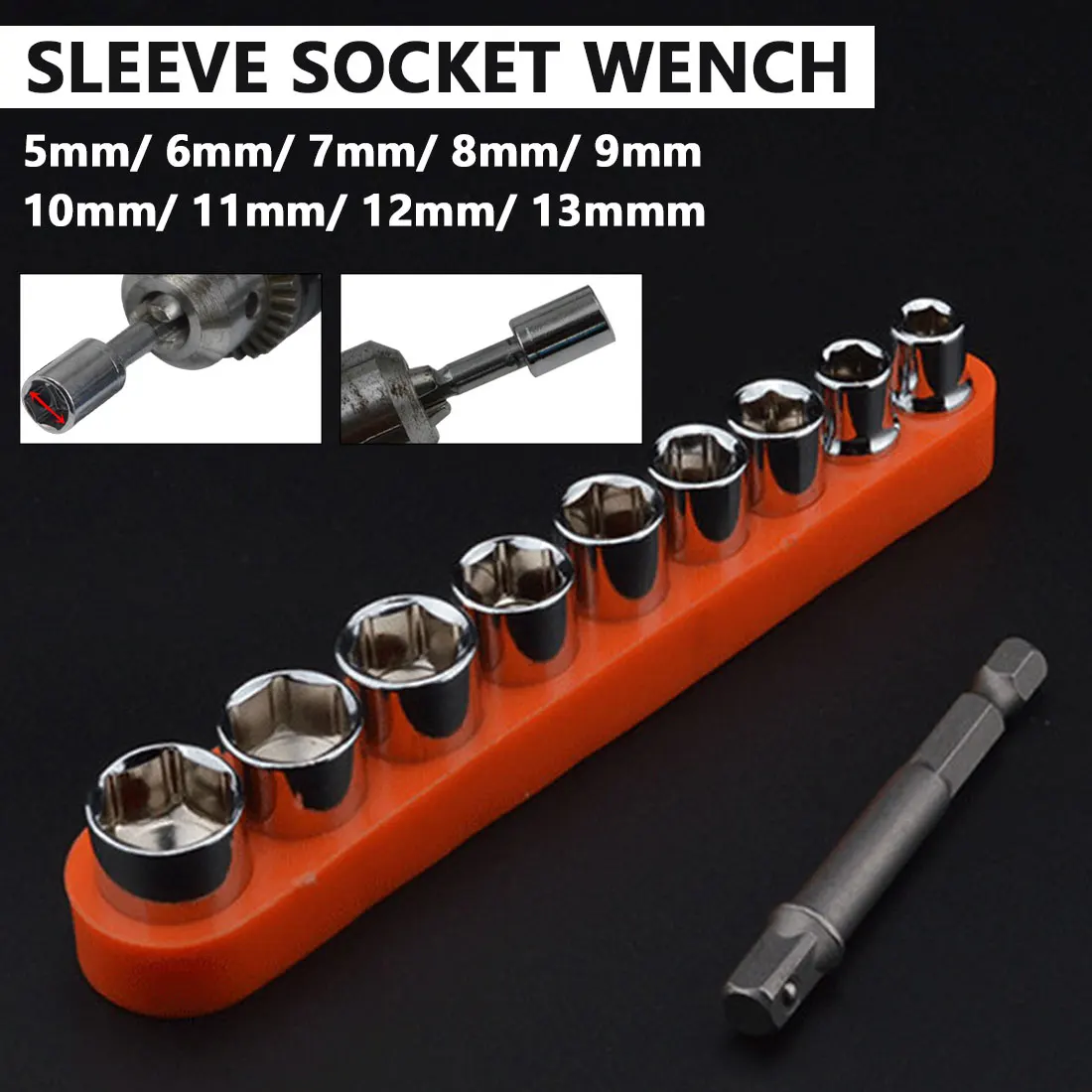 Drive Hex Bit 9pcs /10pcs 1/4 Inch Socket Wrench Set Sleeve Wrench Set Wrench Adapter 5/6/7/8/9/10/11/12/13mm Hand Tools