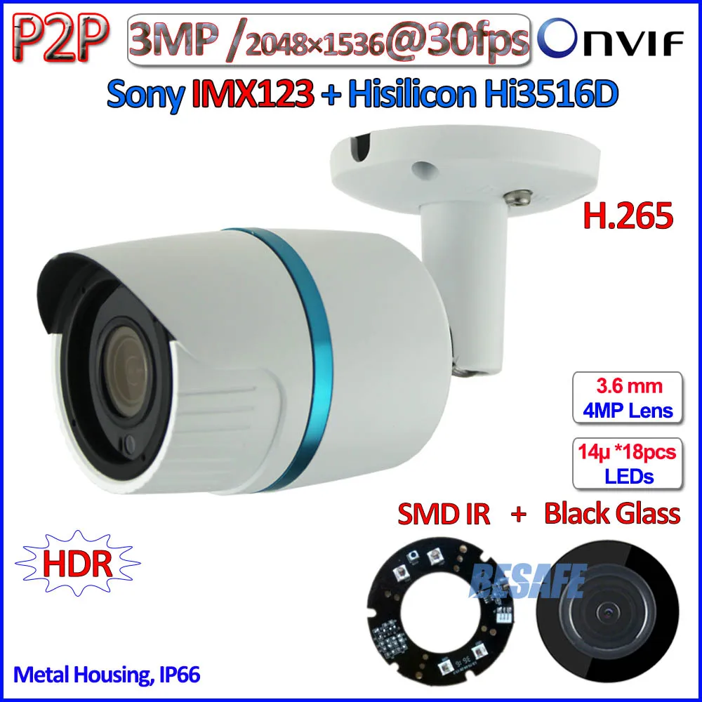 H 265 Hi3516D 3MP ip camera outdoor 2 0MP WDR camara ip POE 1080P IMX123 Sensor