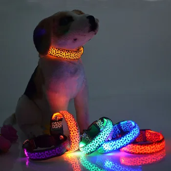 

100pcs/lot Leopard LED Dog Collar Solid Color Nylon Dog Pet Flashing Night Light Up Lead Necklace Adjustable Collars ZA3758