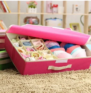Ящик для хранения нижнего белья, органайзер для бюстгальтеров, носков, ящик для хранения, нетканый материал, нижнее белье, органайзер для бюстгальтеров, с покрытием, дешево - Цвет: peach pink 15lattice