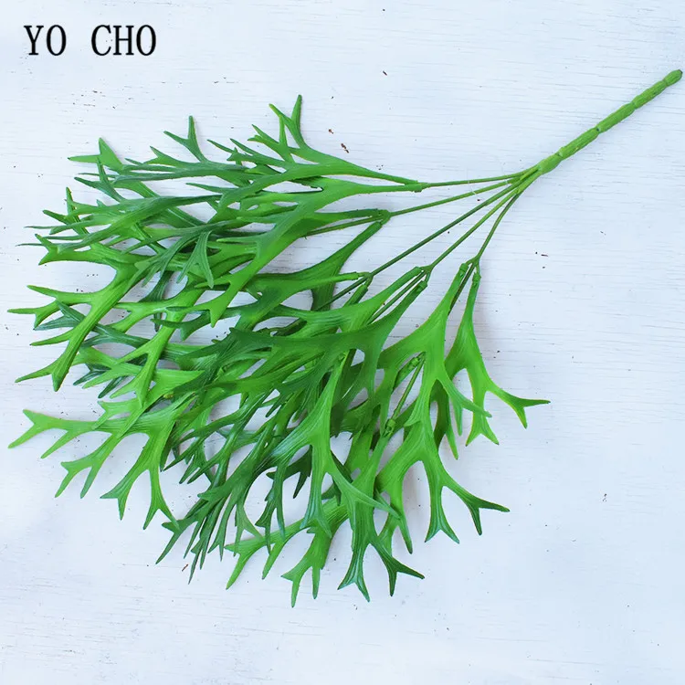 one Artificial Antler Leaf Fake Flocking Deer Horn Plant Plastic Greenery 38cm for Green Wall Decoration Grass (11)