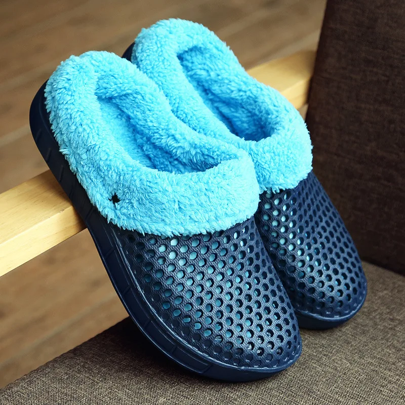 Goedkoop KESMALL Casual Crocus Klompen Met Bont Winter Schoenen Voor Mannen Zachte Pluche Slippers Fleece Voering Thuis Vloer Warm Slipper Mannen schoenen