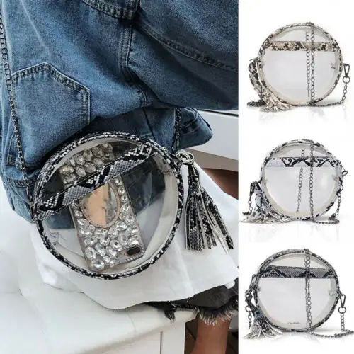 

2019 Newest Hot Women's Cute Snake Skin Clear Chain Purse Shoulder Circular Handbag Tote Messenger Satchel Bags Cross Body Bags
