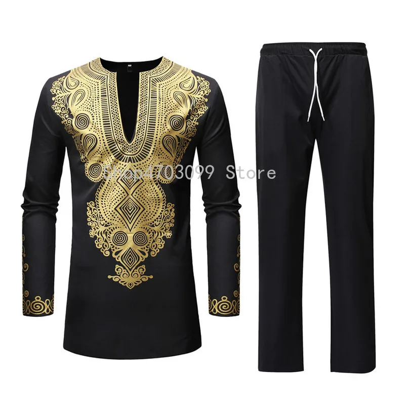 

Men African Clothes Mens Top Pant Set 2 Pieces Outfit Set Africa Clothing African Dashiki Print Tops Shirts Camisa Masculina 3XL