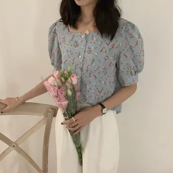 

Alien Kitty Vintage Sweet Print Floral Summer 2019 Elegant Square Collar Shirts Casual Women Loose Fashion All-Match Shirts