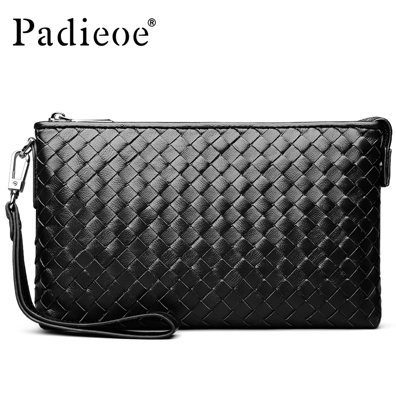 

Padieoe New Mens Knit Day Clutch Fashion Business Genuine Leather Handbag for Male Luxury Men Money Pocket 2017 Hot Envelope Bag