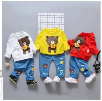 

2018 spring new brand children's clothing boys and girls cotton cartoon rabbit radish T-shirt + jeans two sets