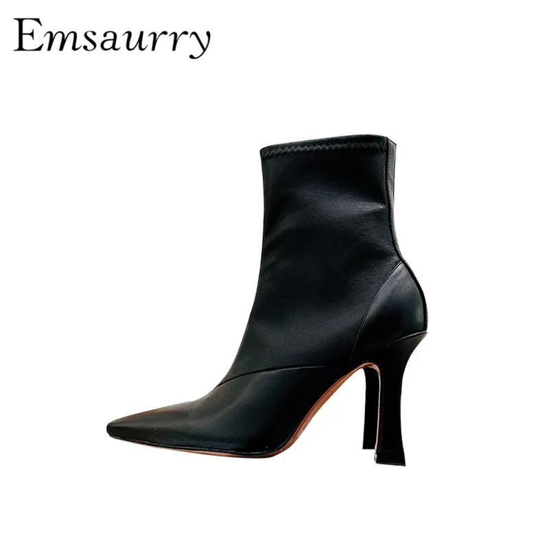 

Individual Square Short Booties For Women Thin High Heels Black Red Genuine Leather Side Zip 2019 New Ankle Boots