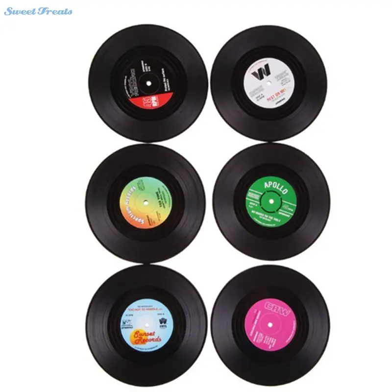 Виниловая посуда в стиле ретро 6 шт./компл.|record drinks coasters|drink placematcup mat |