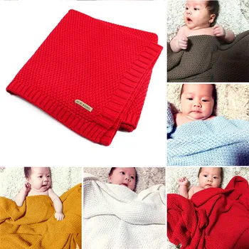 

100% Organic Cotton Knitted Baby Blanket High Quality Candy Color Infant Woolen Blanket for Boys Girls Children 100*80CM