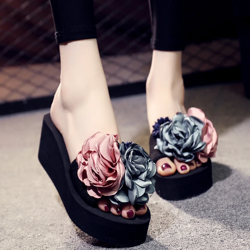 

6CM/3CM Heel Height Women Sandals Summer Comfortable Non-slip Women Slides Handmade Women Slippers