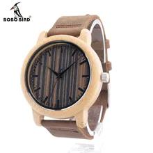 BOBO BIRD Pure Wooden Bamboo Watches Mens Womens Classic Picket Watch With Real Leather-based Band