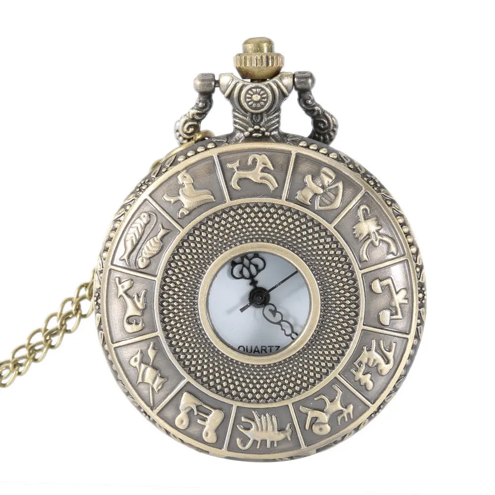 Винтажные стимпанк Созвездие зодиака карманные часы циферблат 4,7 см кулон ожерелье цепочка часы LXH
