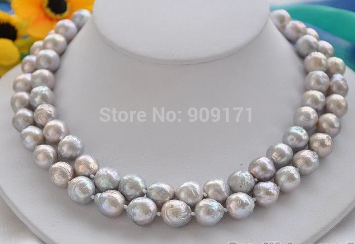 

Free Shipping>> 12mm gray almost round Edison PEARL NECKLACE mabe clasp 32