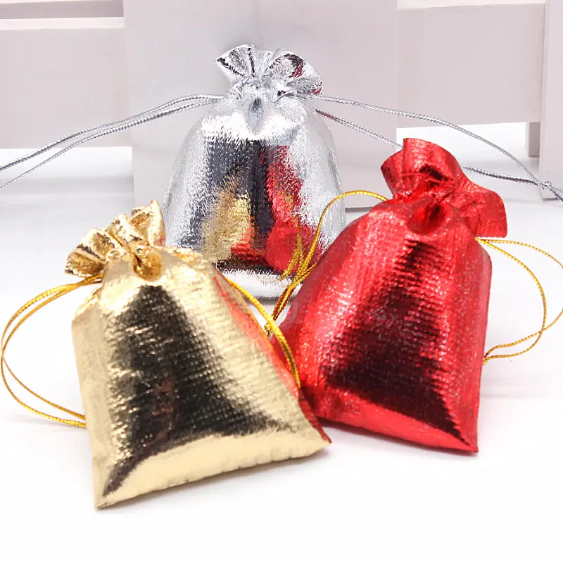 10 шт./упак. золотого и серебряного цвета красный тканевый мешочек на шнурке сумка Рождественский подарок упаковка подарочные пакеты Свадебная конфетная коробка шоколада сумки