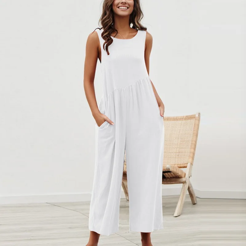 

Summer White Jumpsuit Women 2019 Yellow Plus Size Jumpsuits Long Pants loose Cotton Casual Womens Rompers Jumpsuit Female 3XL