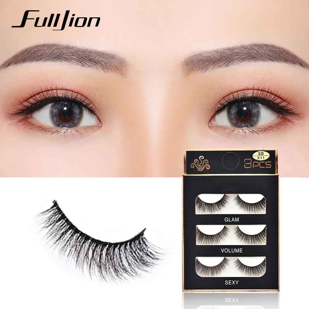 

Fulljion 3 Pairs Mink Lashes Natural False Eyelashes Extensions Handmade Reusable Long Popular Lashes Makeup Beauty