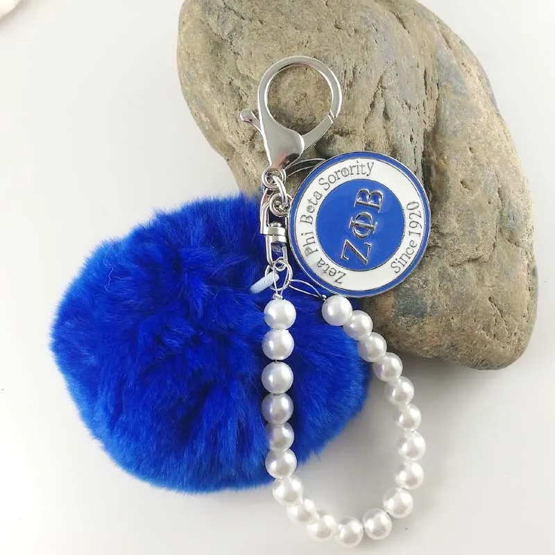  New ZPB Pink Mink Hair Pearl ZETA PHI BETA keychain Keyring