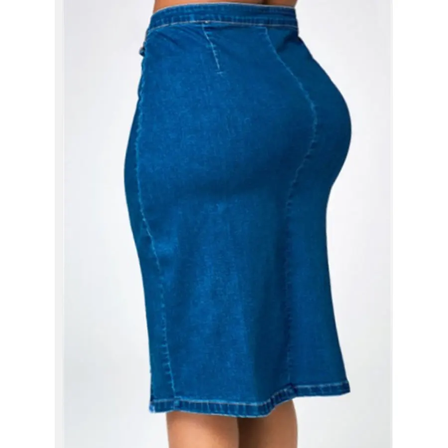 Облегающие джинсовые юбки Saia, женские повседневные летние юбки до середины икры на пуговицах, большие размеры, узкие джинсовые юбки Jupe Femme, модные простые юбки