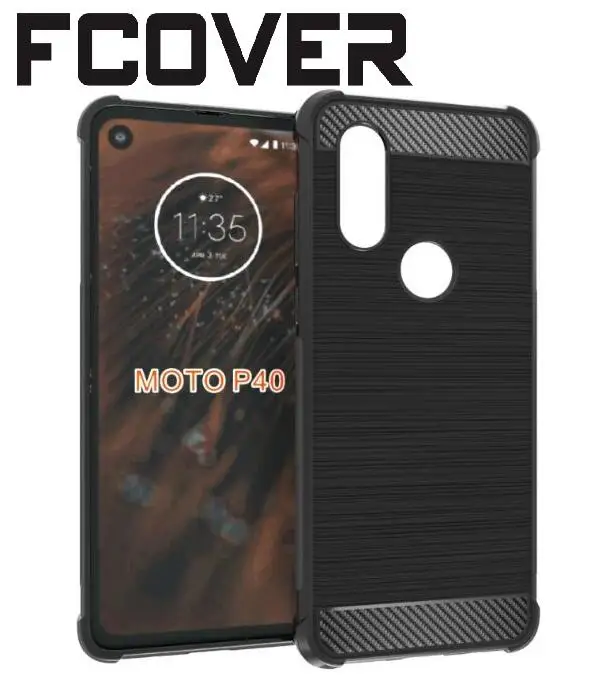 

For Motorola Moto One Vision Case+Tempered Glass Silicon Carbon Fiber Soft gel Gel Skin Shell Phone Cover
