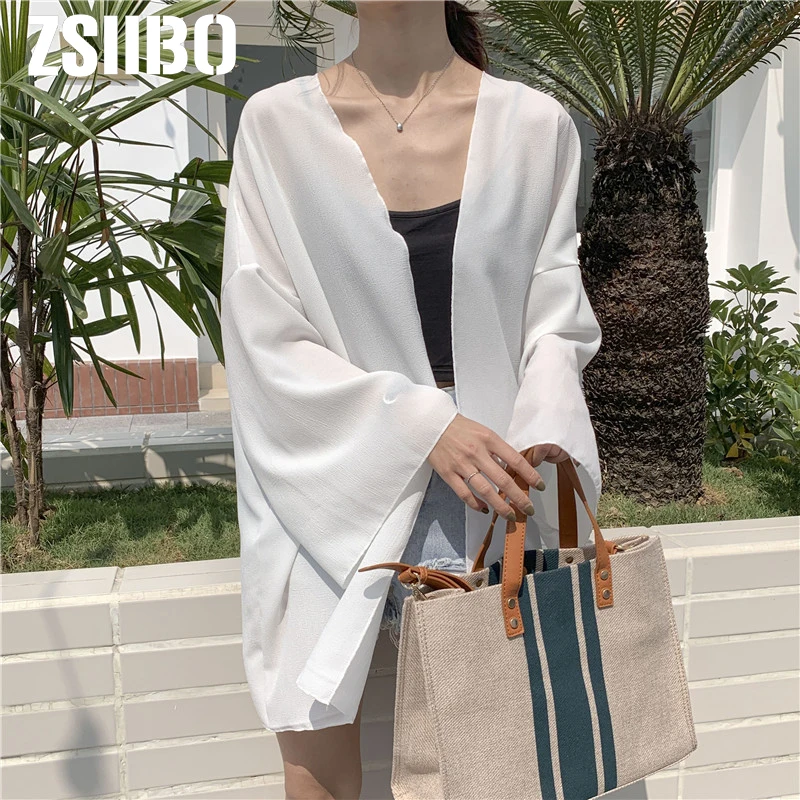 

2019 Summer Women Blouse Korean style Beach Kimono Loose White Chiffon Shirts Blusas Mujer De Moda Female Clothing