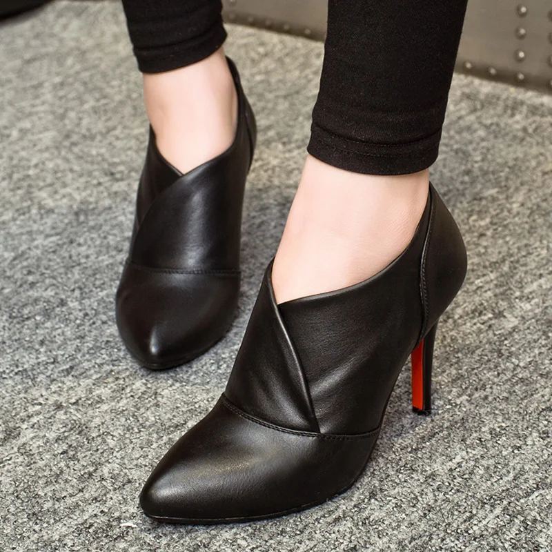 

Fashion Personality Pointed Toe PU Leather WoMen Pumps Pop Pop ! Black And Red Slip On Style 8 CM Women High-Heeled Shoes
