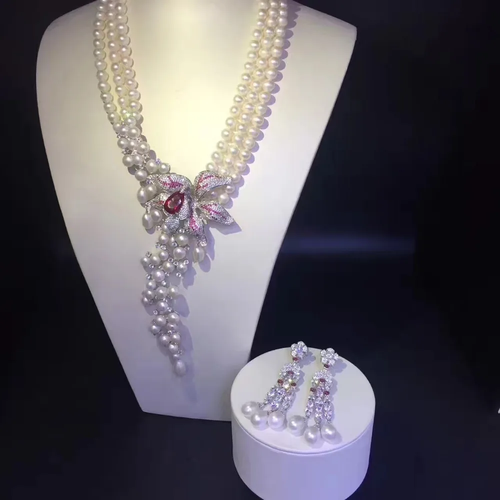 jewelry necklace and drop earring set natural pearl necklace and