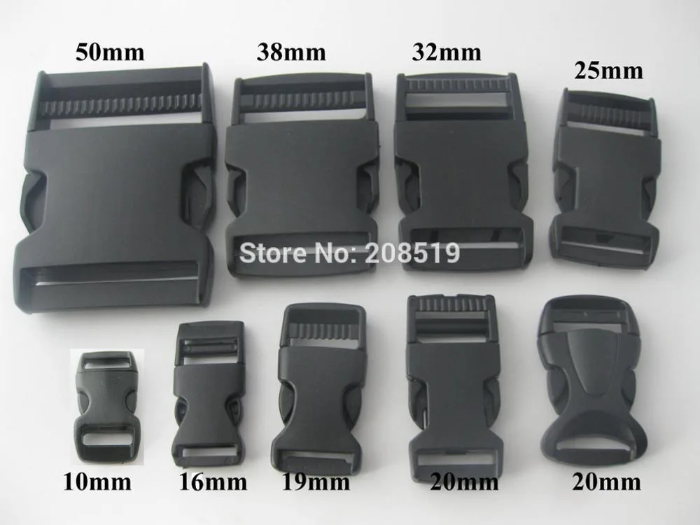 

NBNLVE 10MM/15MM/20MM/25MM/32MM/38MM/50MM 10pcs Black Plastic Buckles for belt adjustable suitcase Accessories