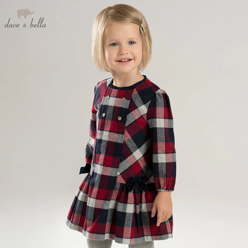 DBA7953 dave bella/осеннее модное платье в клетку для маленьких девочек; детское платье для дня рождения; детская одежда для малышей