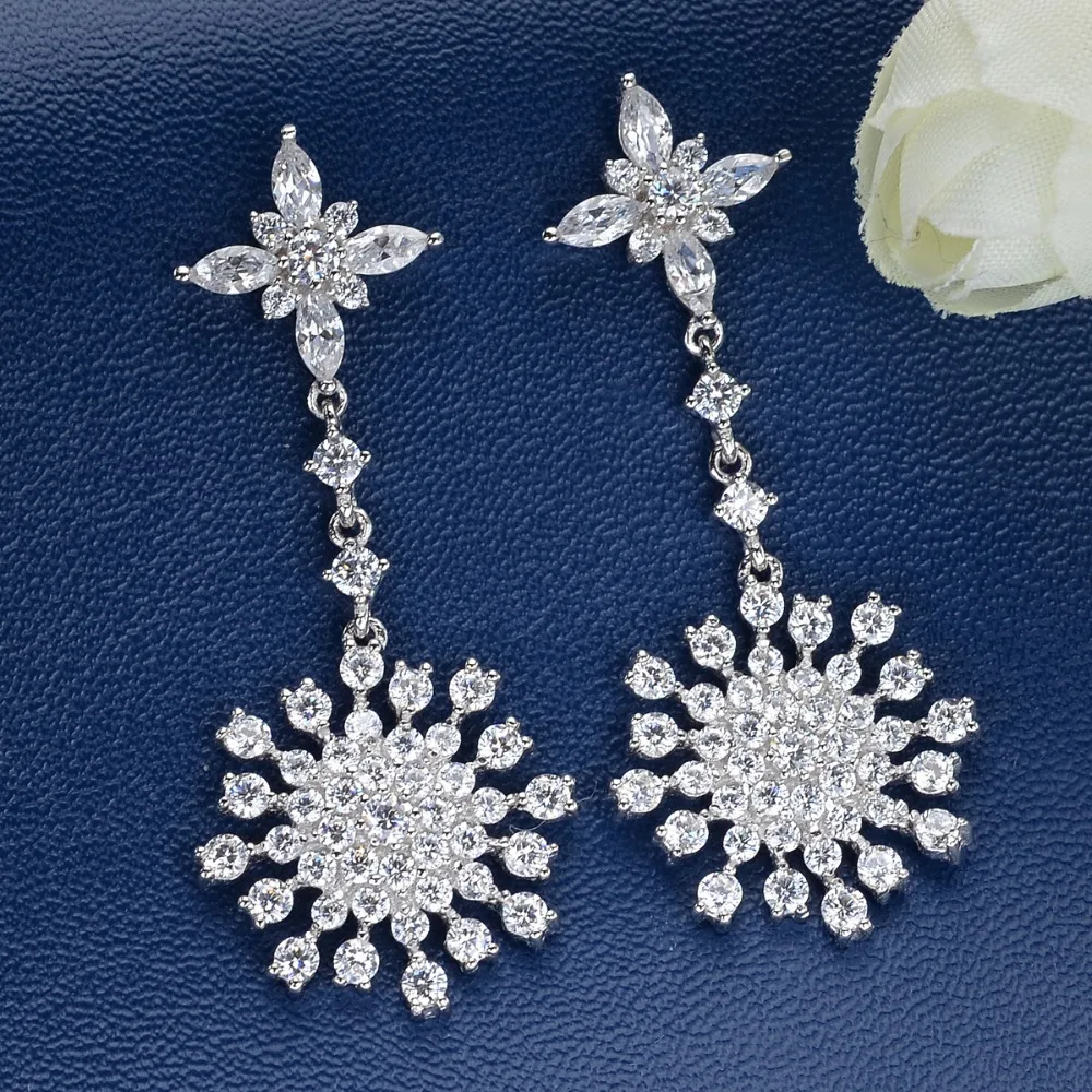 

Tuliper 925 Sterling Silver Snowflake Flower Bridal Earrings Cubic Zircon Earrings For Wedding Bridesmaid Party Jewelry