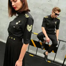 Летняя мужская и женская вышивка значки пара форма производительность Бар ночной клуб стилист футболки с коротким рукавом