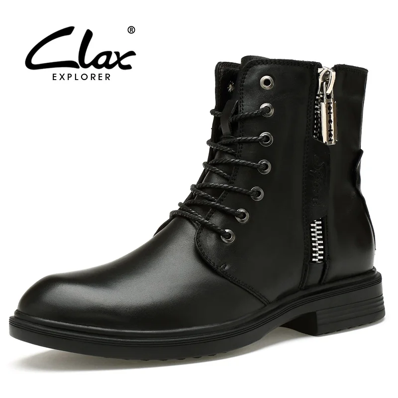 

CLAX Men Motorcycle Boots 2017 Autumn Designer Zip Casual Boot Male Winter Boots Fur Warm Snow Shoes High Top Genuine Leather