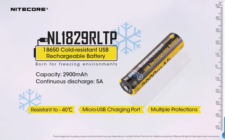 NITECORE встроенный USB порт зарядки NL1829RLTP 5A 2900 мАч 18650 морозостойкий литий-ионный аккумулятор низкая температура-40C