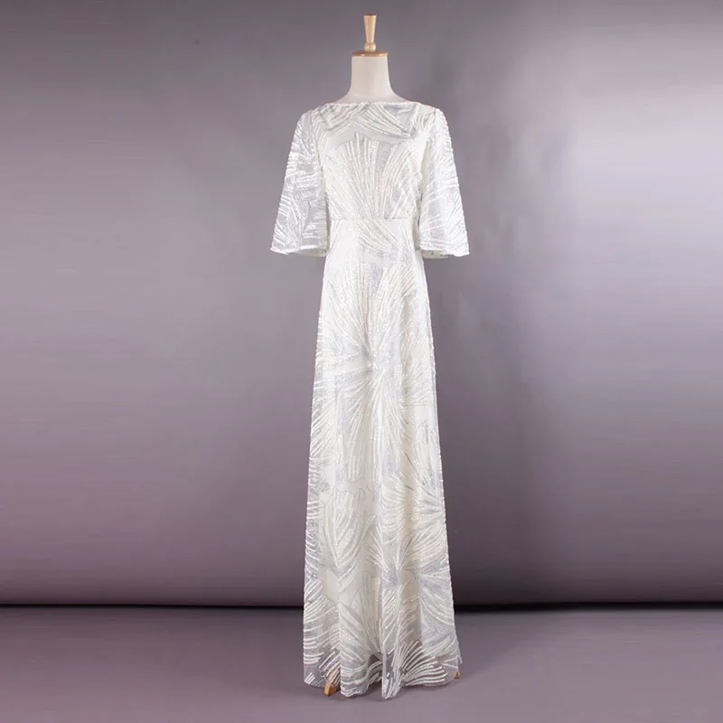 

2017 Spring and Summer Newest High Quality Gorgeous Fancy Designer Silver Sequins Print Shining Bright Formal Long Dress